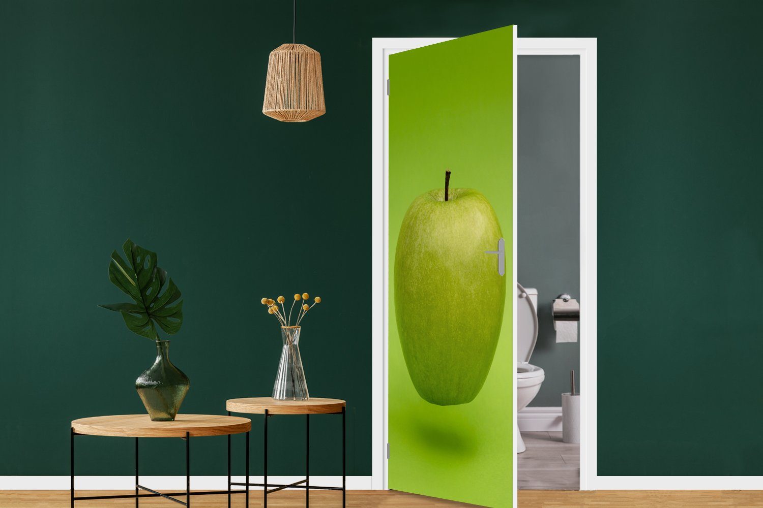 MuchoWow Tür, (1 Apfel - - cm Türaufkleber, St), 75x205 Grün, bedruckt, Matt, Obst Fototapete für Türtapete