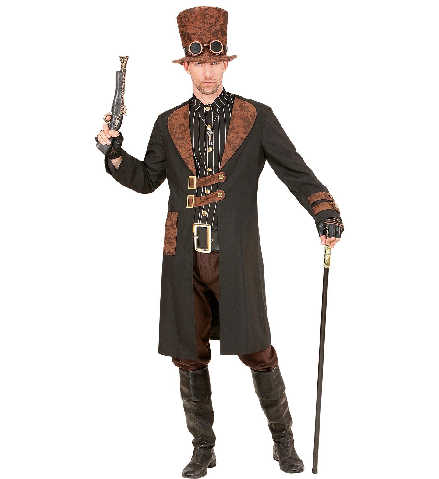 Widmann S.r.l. Kostüm Steampunk Herren Kostüm 'Steamwell', Mantel mit H