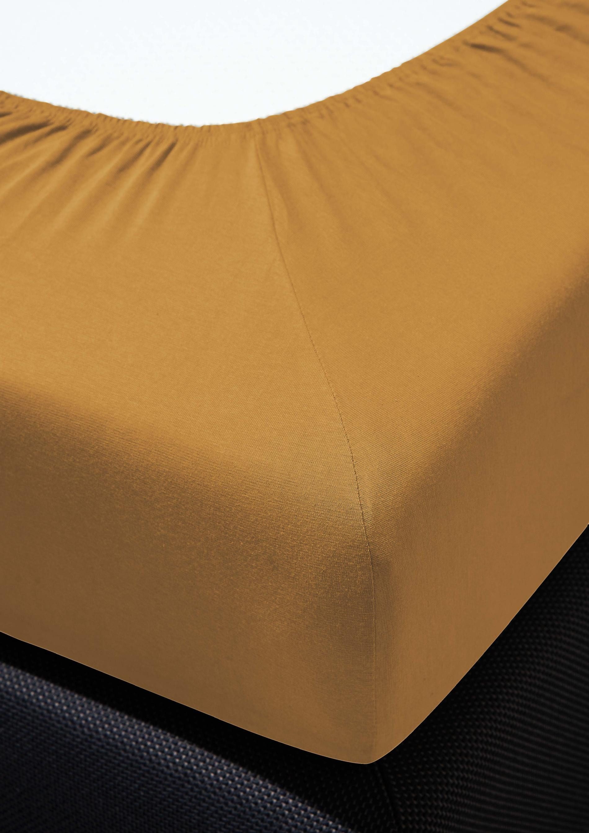 Irisette Spannbettlaken Mako-Jersey Spannbetttuch Jupiter 0008 100 x 200 cm gold, Baumwolle, Gummizug: Rundum, (1 Stück), Spannbettlaken Spannbettuch Bettlaken  – Bild 4 von 4