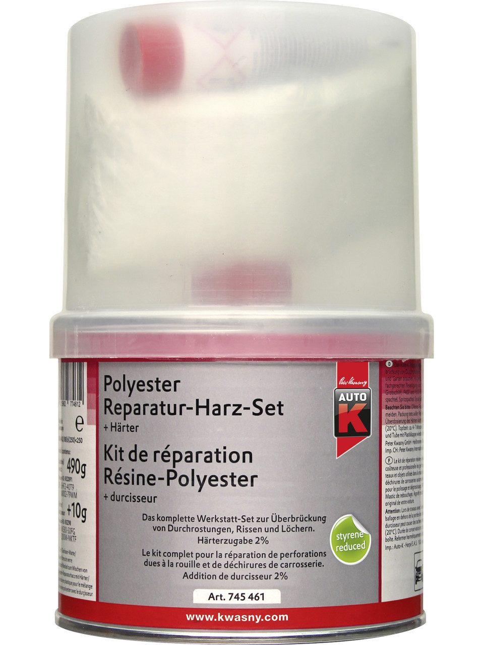 Auto-K Breitspachtel Auto-K Polyester Reparaturharz Set + Härter 500g