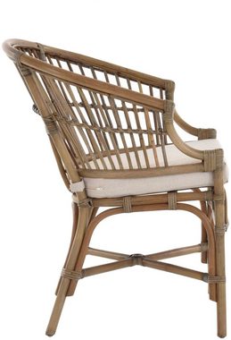 Krines Home Loungesessel Gestäbter Rattansessel aus Natur-Rattan Rattanstuhl mit Polster, mit Armlehnen