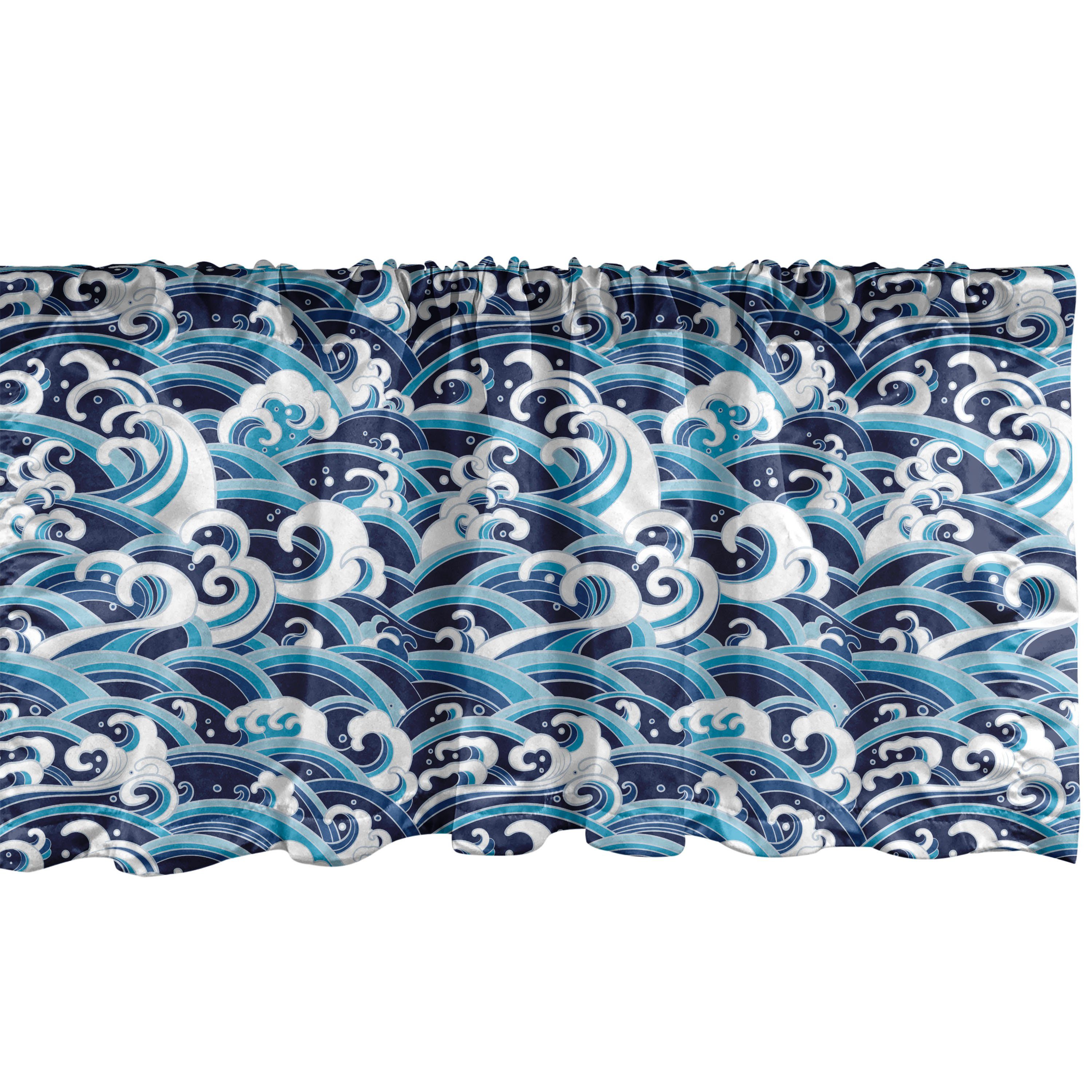 Scheibengardine Vorhang Volant für Küche Schlafzimmer Dekor mit Stangentasche, Abakuhaus, Microfaser, japanische Welle Water Splash Schaum