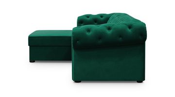 Beautysofa Polsterecke Chester, stilvoll Corner Sofa aus Velours, mit Relaxfunktion, mit Bettkasten