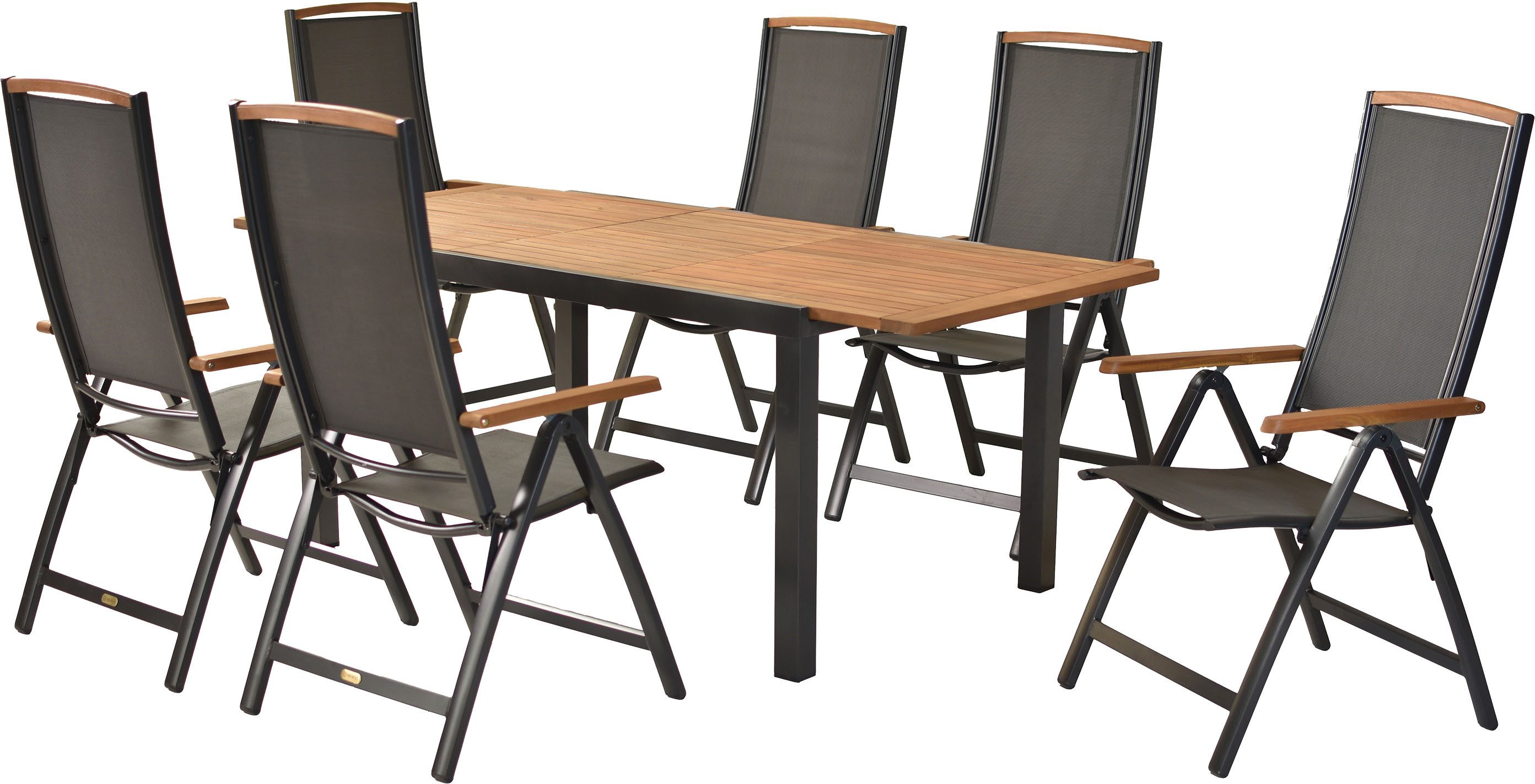 MERXX Garten-Essgruppe Siena, (Set, 7-tlg), inkl. 6 Klappsessel, 1 Ausziehtisch