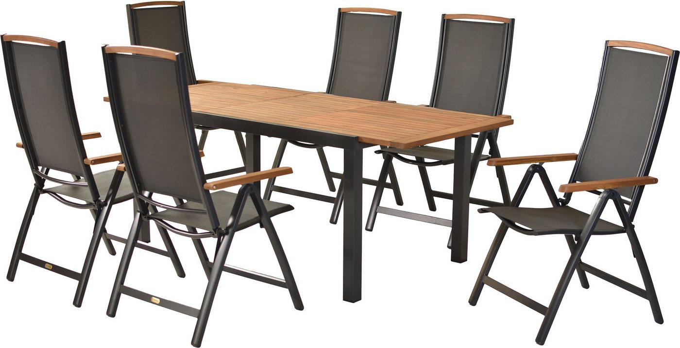 MERXX Garten-Essgruppe Siena, (Set, 7-tlg), inkl. 6 Klappsessel, 1 Ausziehtisch