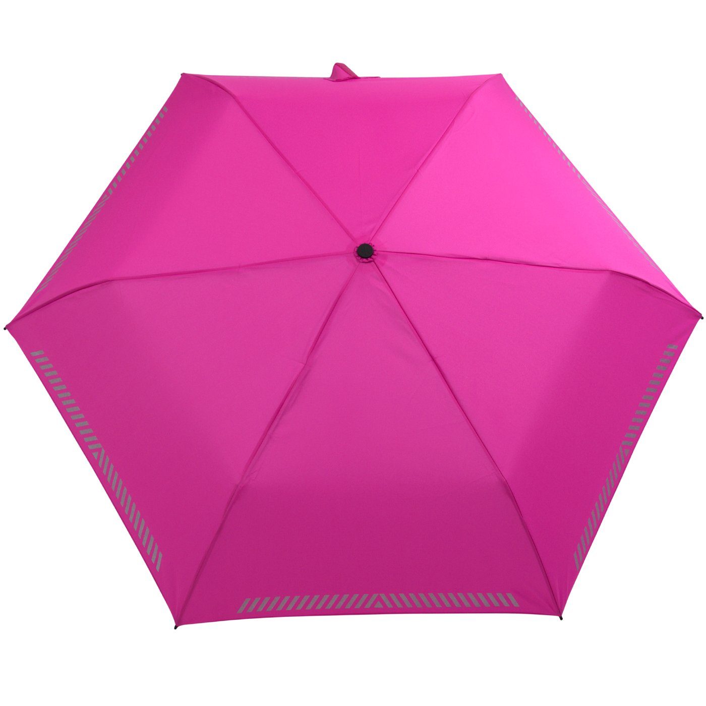reflektierend, iX-brella mit - Sicherheit Taschenregenschirm Kinderschirm pink Auf-Zu-Automatik, neon Reflex-Streifen durch