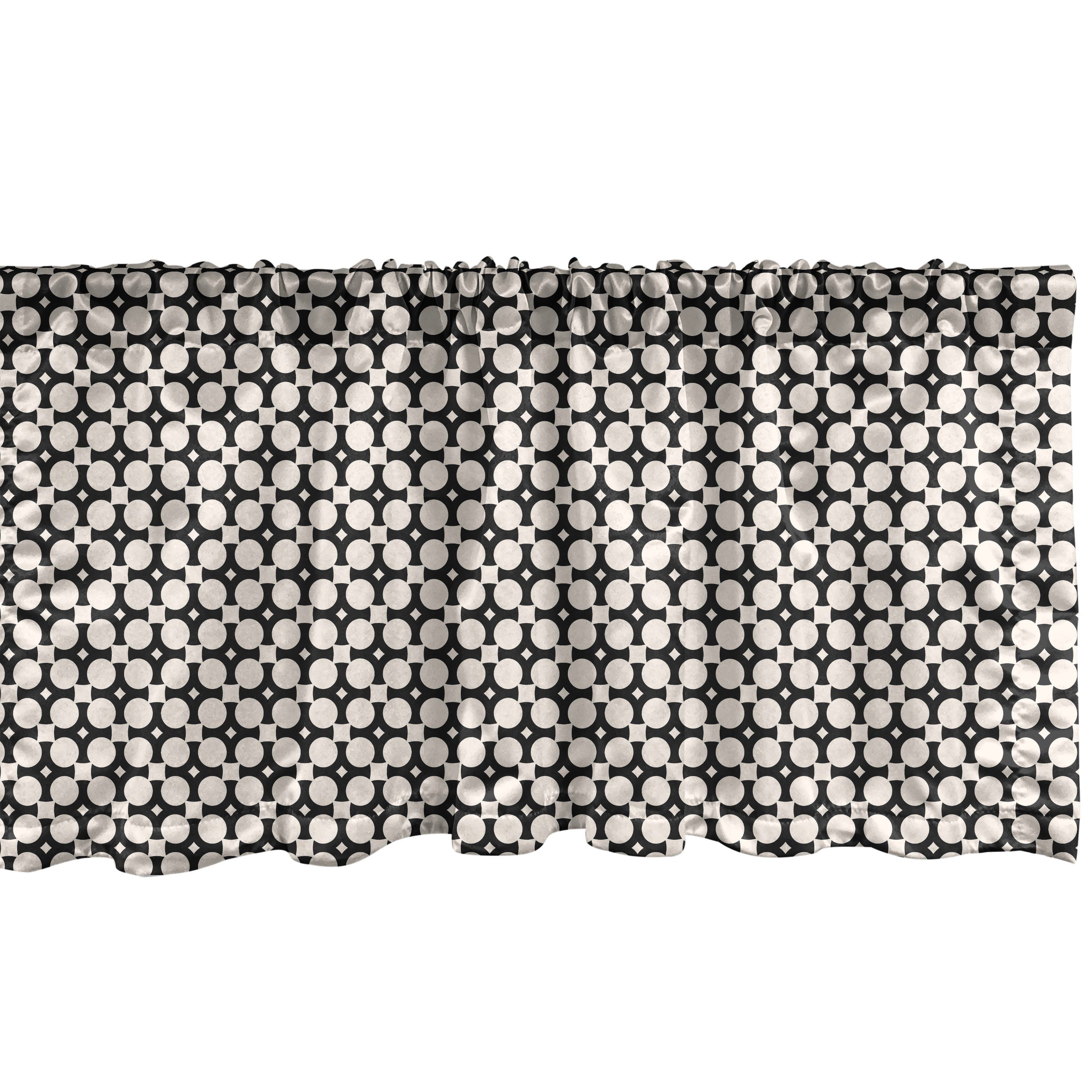Scheibengardine Vorhang Volant für Küche Schlafzimmer Dekor mit Stangentasche, Abakuhaus, Microfaser, Abstrakt Monochrome Quadrate Kreise