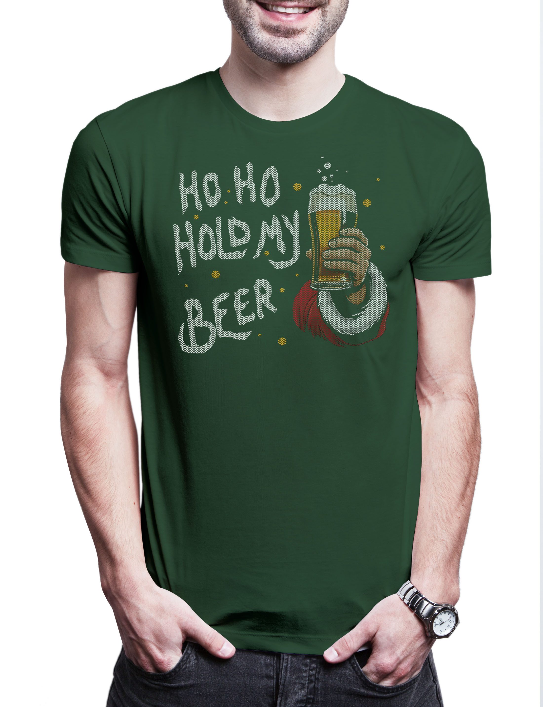 Print-Shirt Christmas Hold My Beer Herren T-Shirt Merry Santa X-Mas Claus Bier