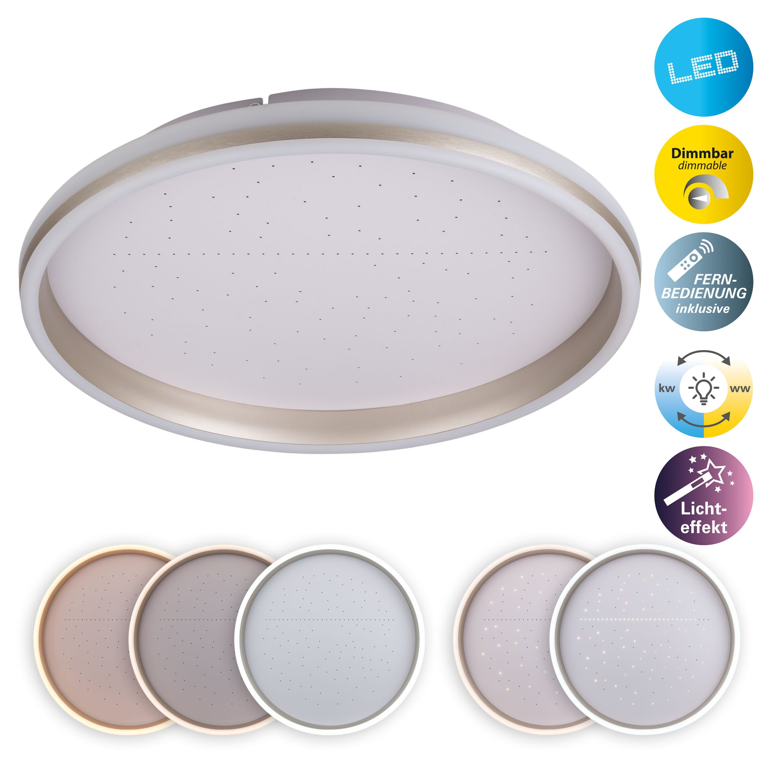 LIGHT & MORE LED Deckenleuchte Meteor, CCT - über Fernbedienung, Dimmfunktion, Memoryfunktion, Nachtlichtfunktion, Timerfunktion, dimmbar über Fernbedienung, mehrere Helligkeitsstufen, LED wechselbar, warmweiß - kaltweiß, Dimmbar per Fernbedienung, CCT, Memory, Nachlicht, Timer, Sterneffekt