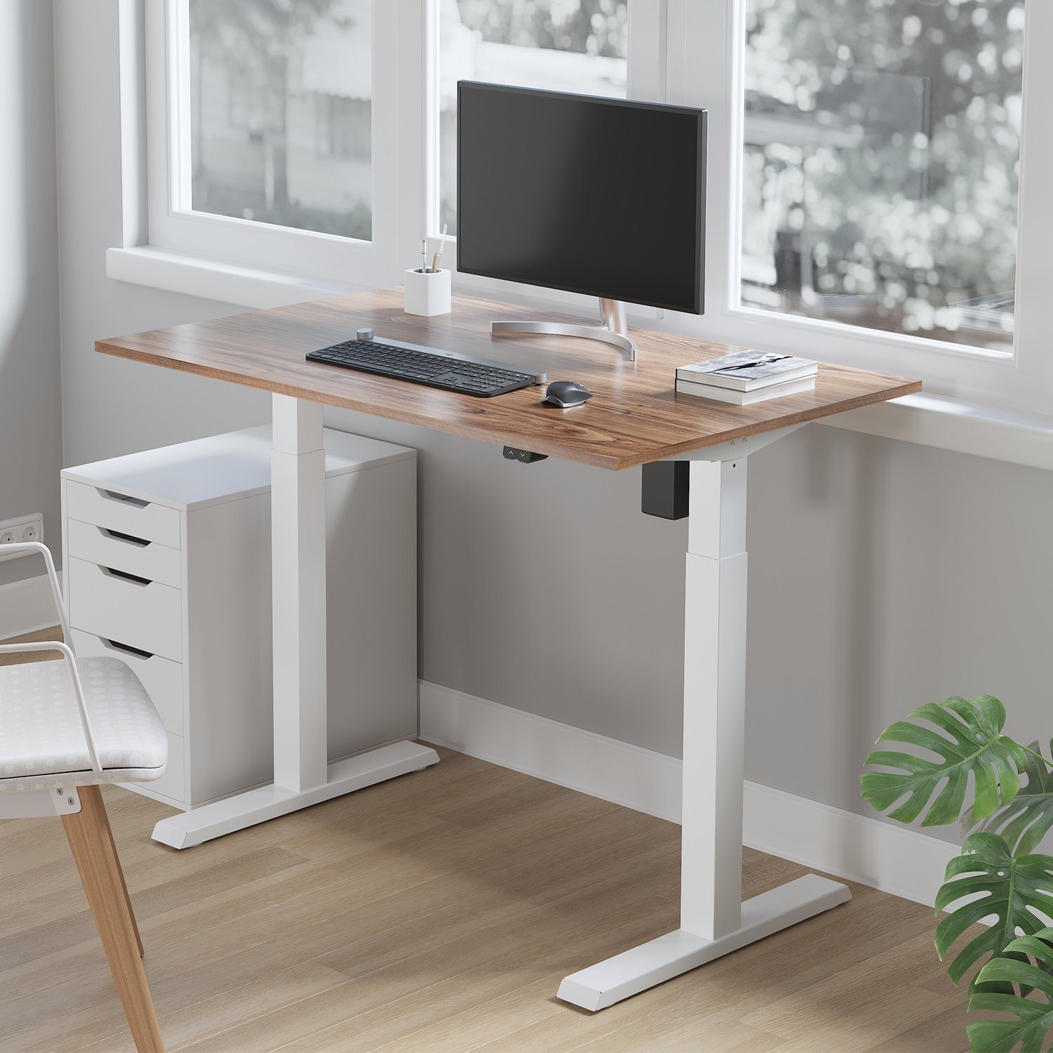 Maclean Schreibtisch Tischgestell Sitz-Steh-Schreibtisch ER-403, Weiß/Schwarz/Grau