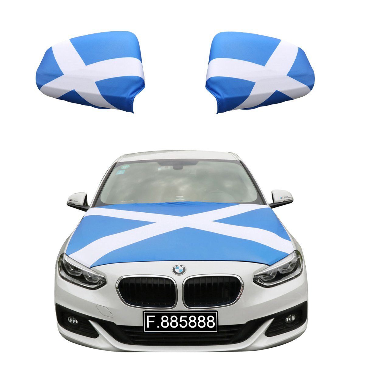 Sonia Originelli Fahne Fanset "Schottland" Scotland für PKW 115 ca. gängigen Außenspiegel x Modelle, Flagge: alle 150cm Motorhauben Flagge, Motorhaube