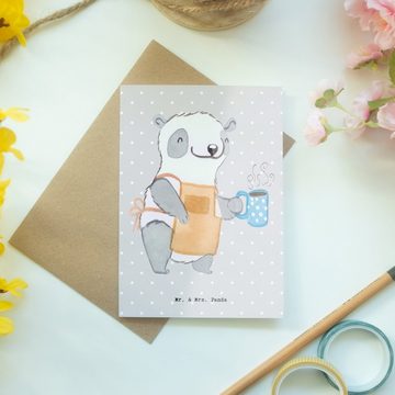 Mr. & Mrs. Panda Grußkarte Barista Herz - Grau Pastell - Geschenk, coffeeaddict, Ausbildung, Kaf, Matte Innenseite