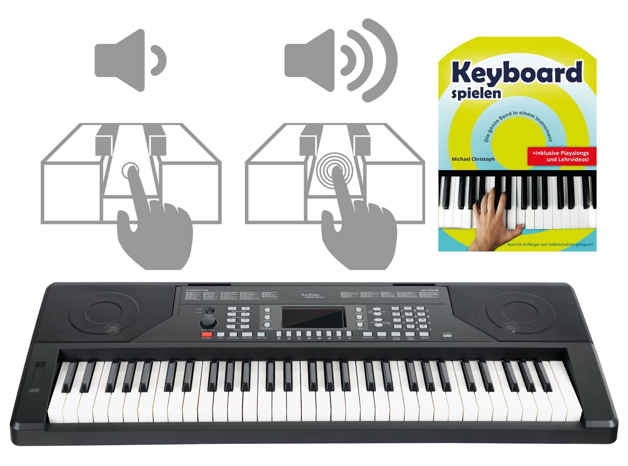 FunKey Home Keyboard 61 Edition Touch (Touch Response, 300 Sounds, MP3-/USB-Port), (Schüler-Set, 4 tlg., Inkl. Keyboardschule), mit Begleitautomatik und intelligente Lernfunktion