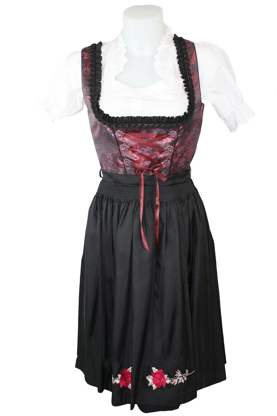 schwarz/weinrot Dirndl Landhaus Schwarz/ Midi-Dirndl Weinrot Wear Dirndel 1-teiliges OD3 German