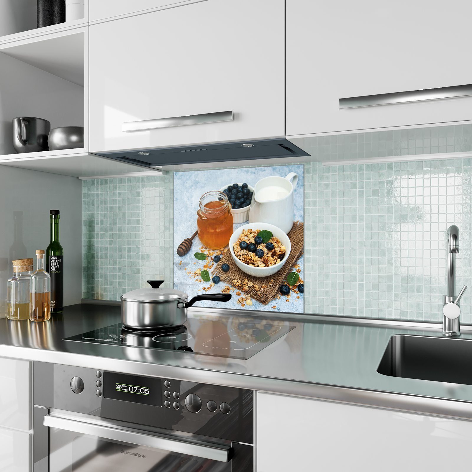 Spritzschutz Küchenrückwand Glas Müsli Honig und Primedeco Küchenrückwand Motiv mit