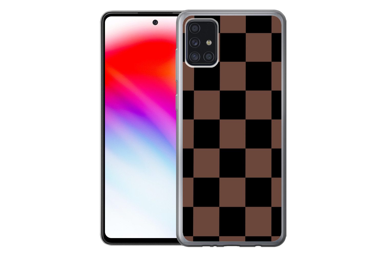 MuchoWow Handyhülle für Samsung Galaxy A52 5G Schachbrettmuster - Braun - Schwarz - Blöcke, Smartphone-Bumper, Print, Handy Schutzhülle Dünn