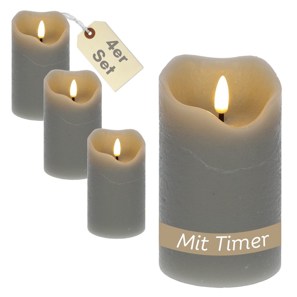 GarPet LED-Kerze 4er Set LED Echtwachskerzen Timer Led Kerzen Echtwachs flackernd