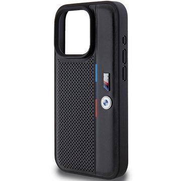 BMW Handyhülle BMW Apple iPhone 15 Pro Carbon Perforated Hardcase Tricolor M Line
