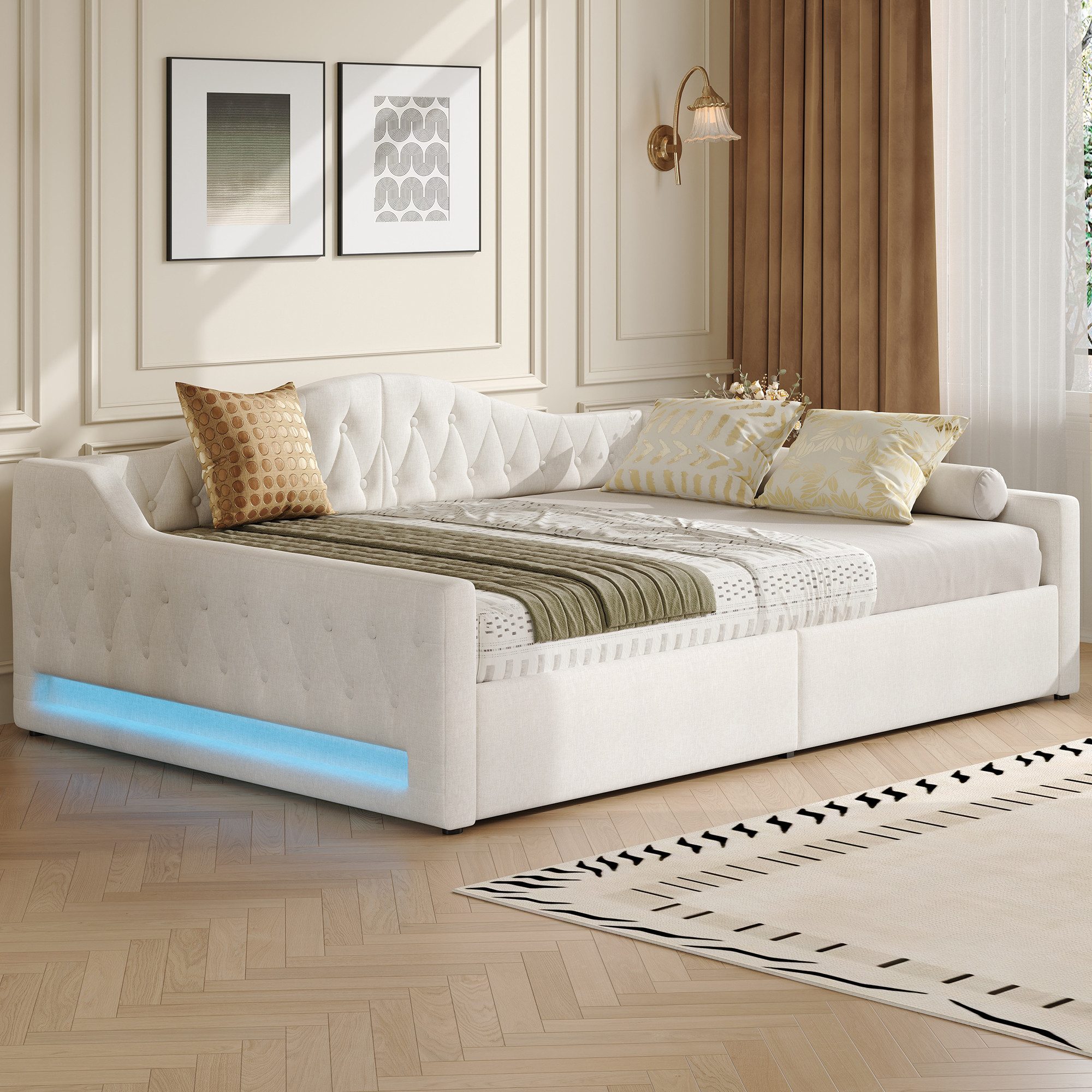 Odikalo Schlafsofa Tagesbett Schlafcouch Daybed Daybett Stauraum 90/140x200 Grau Beige