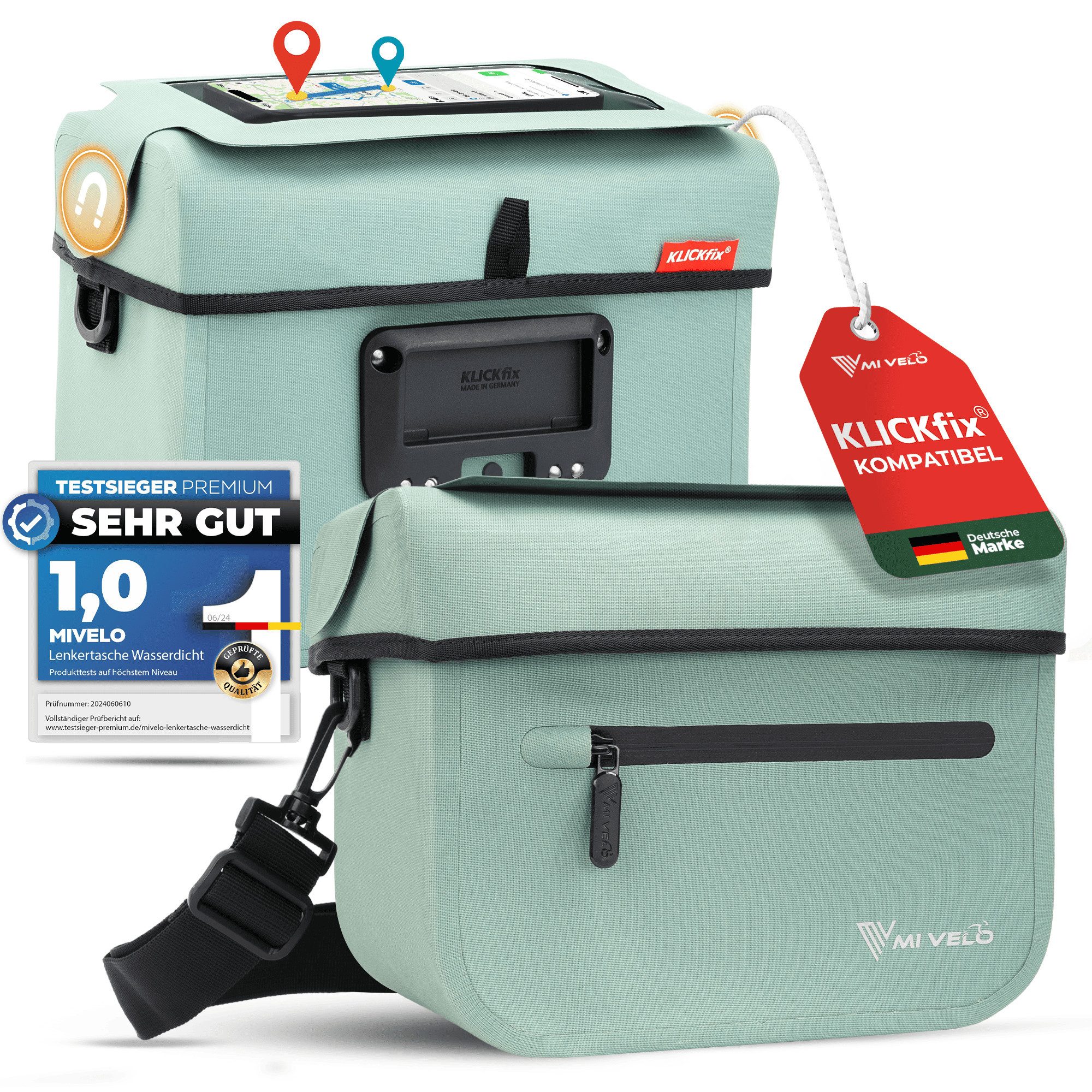 MIVELO Lenkertasche Fahrradtasche Lenker für KLICKfix, Fahrrad Tasche wasserdicht, KLICKfix kompatibel