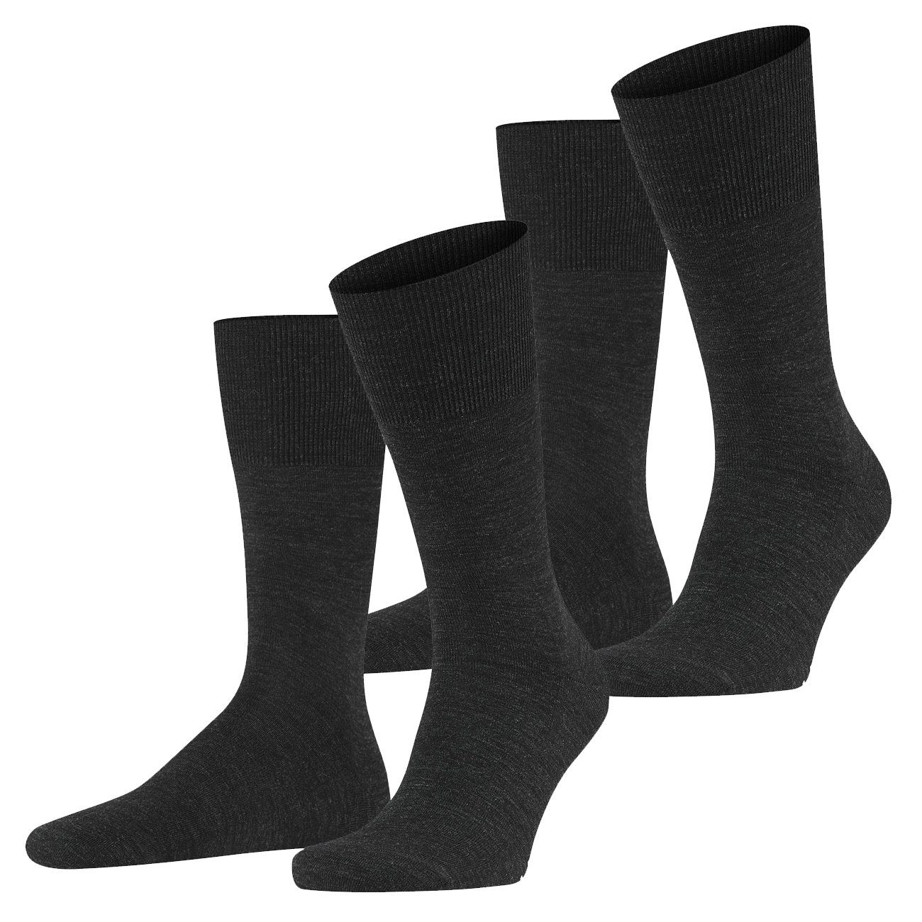 (2-Paar) FALKE Socken Herren Langsocken Anthracite Melange Falke aus Wollmischung 2er 2 Pack Airport Paar (3080)