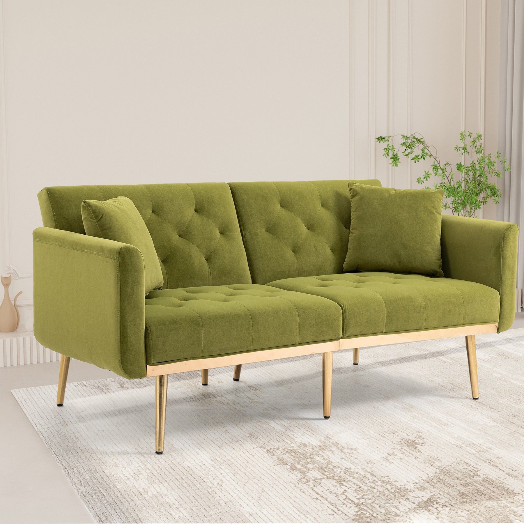 Celya Sofa 3-Sitzer Armlehne Sofa,mit bettfunktion,Cabrio zum Bett grün