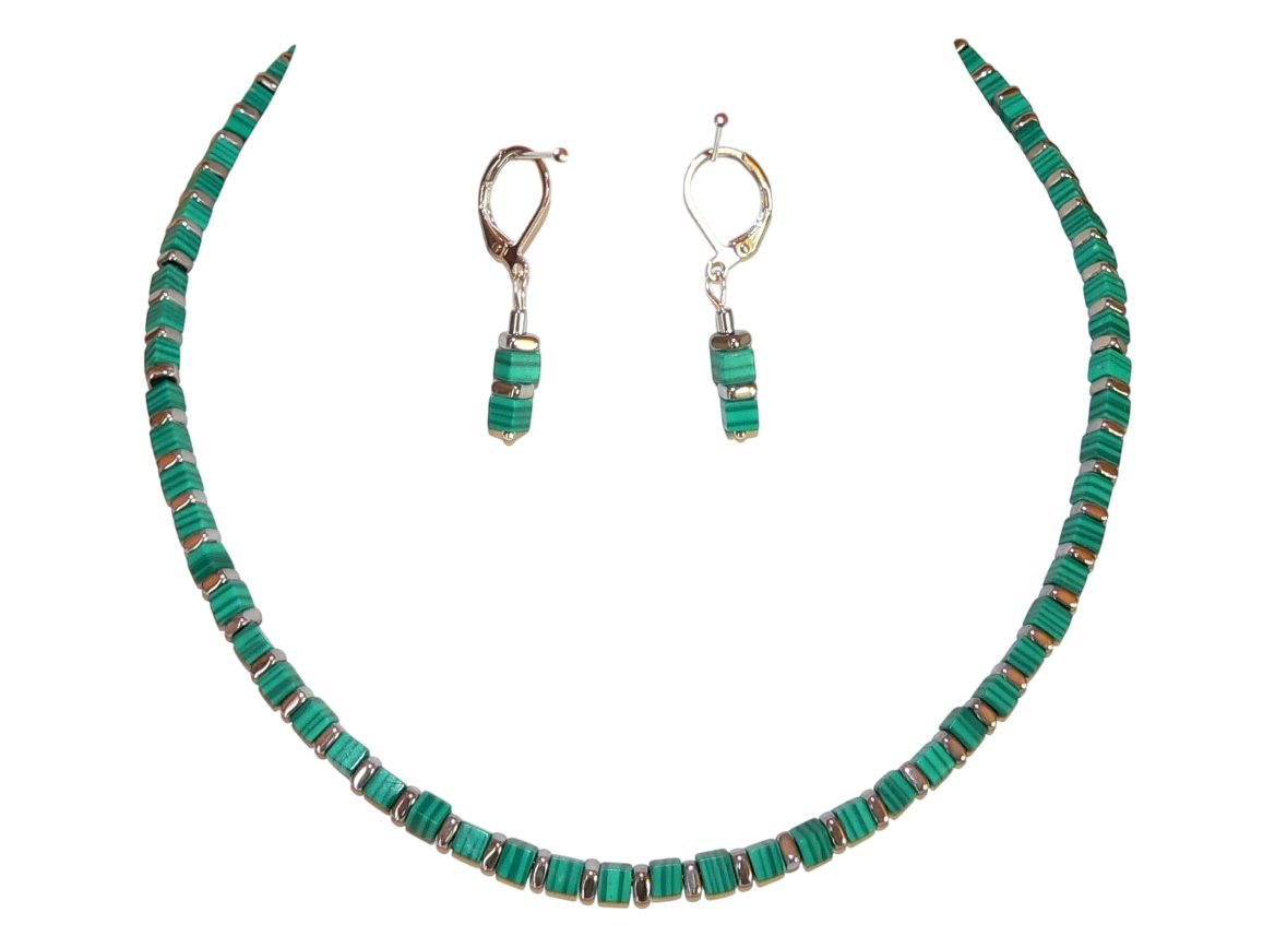 traumschmuck Collier-Set 214t 2er Schmuckset Würfelkette Ohrringe Edelstein grün (Geschenk, Muttertag, Weihnachten, Geburtstag, Valentinstag, inkl Schmuckbox), Made in Germany