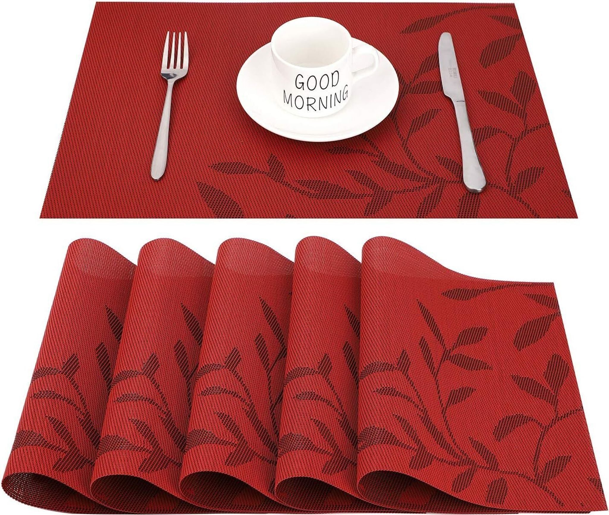 FELIXLEO Platzset Platzset 6er Set PVC abwischbar rutschfest hitzebeständig Rot