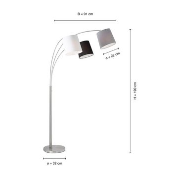 SellTec Stehlampe Stehleuchte MELVIN Textilschirm, bedienbar durch Kippschalter, 3xE27 / 40W, individuell bestückbar, Retro Look, Stoffschirme in drei Farben, 3x E27