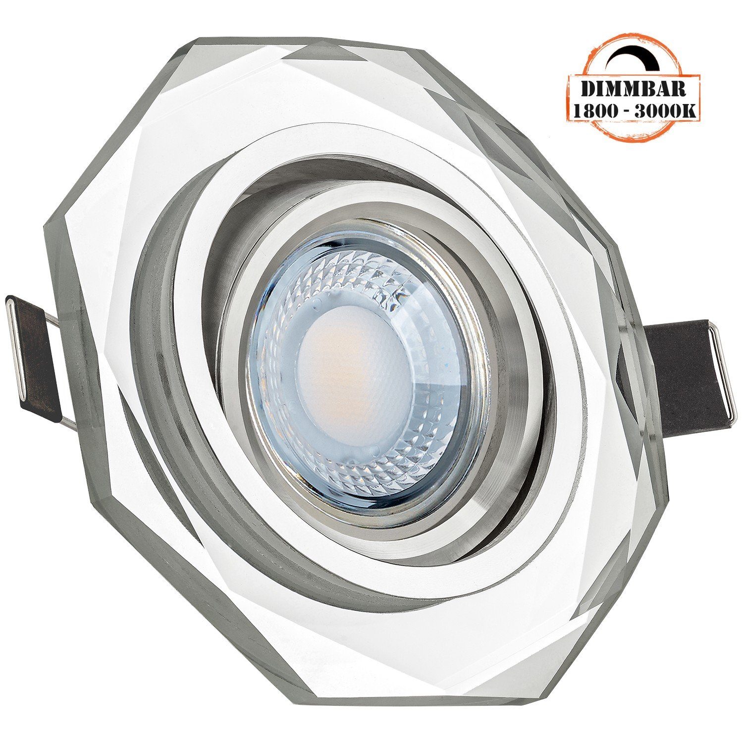 LEDANDO LED Einbaustrahler LED Einbaustrahler Set extra flach in Glas / Kristall mit 5W LED von L