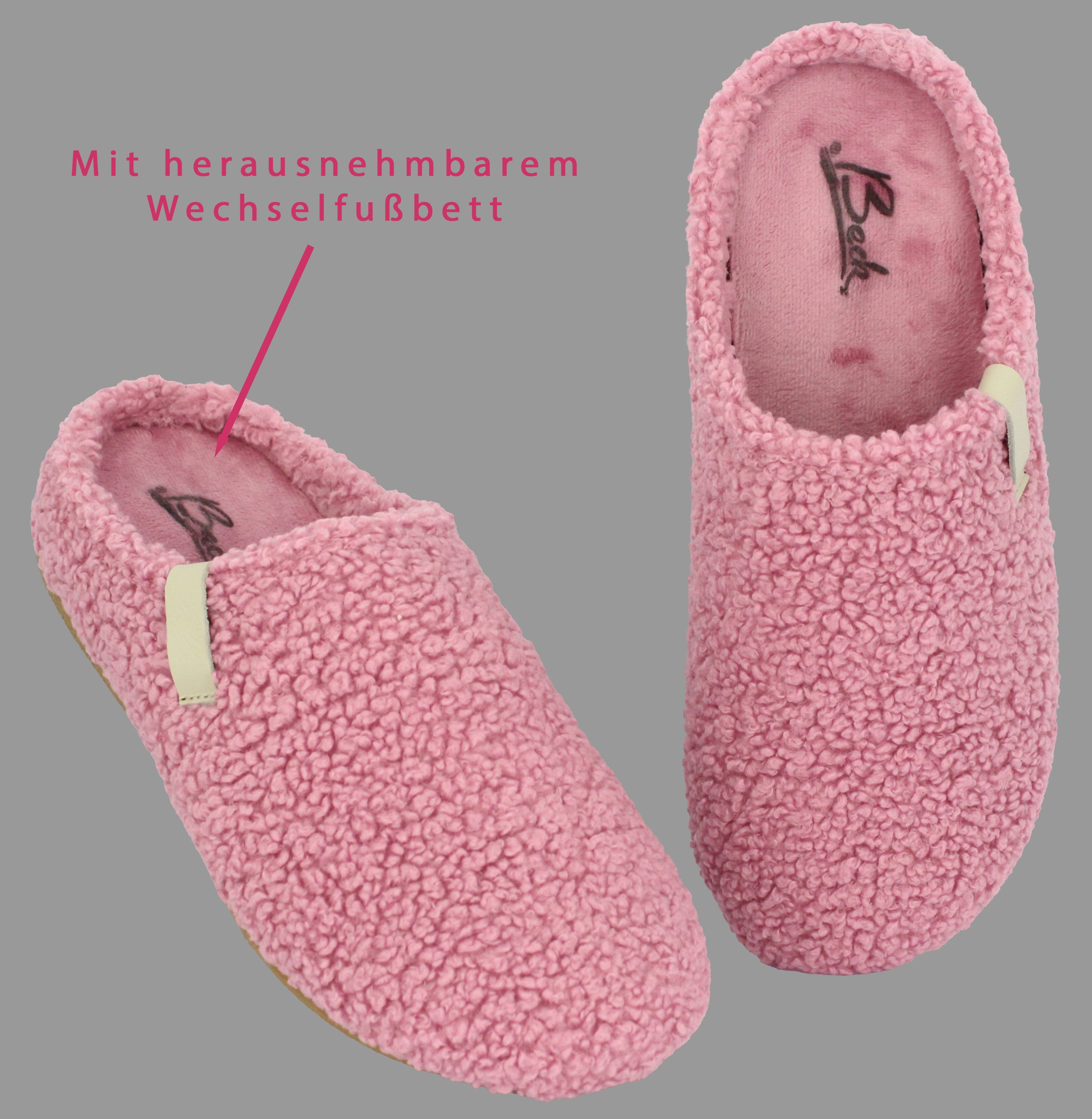 Beck Damen Pantoffel Jule im Teddy-Look Hausschuh zum Schlupfen