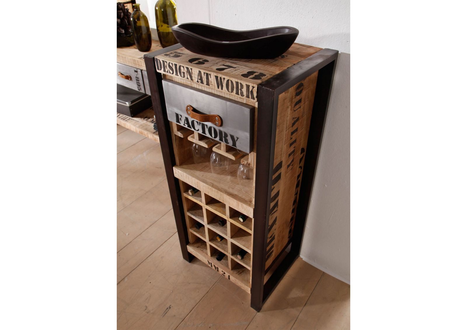 Massivmoebel24 Weinregal FACTORY, 1-tlg., Weinregal Mango 51x40x110 natur bedruckt FACTORY #35