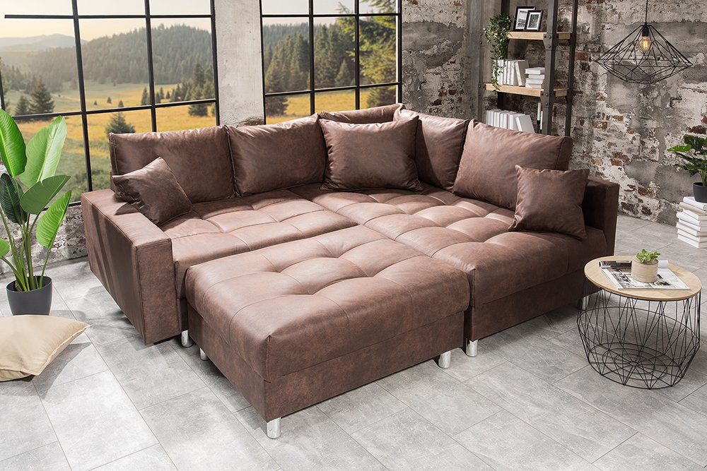 riess-ambiente Ecksofa KENT 220cm antik braun - Federkern, modern, inkl. Hocker u. Kissen, Set 1 Teile, Wohnzimmer · Couch · Microfaser · Federkern · inkl. Hocker · Design