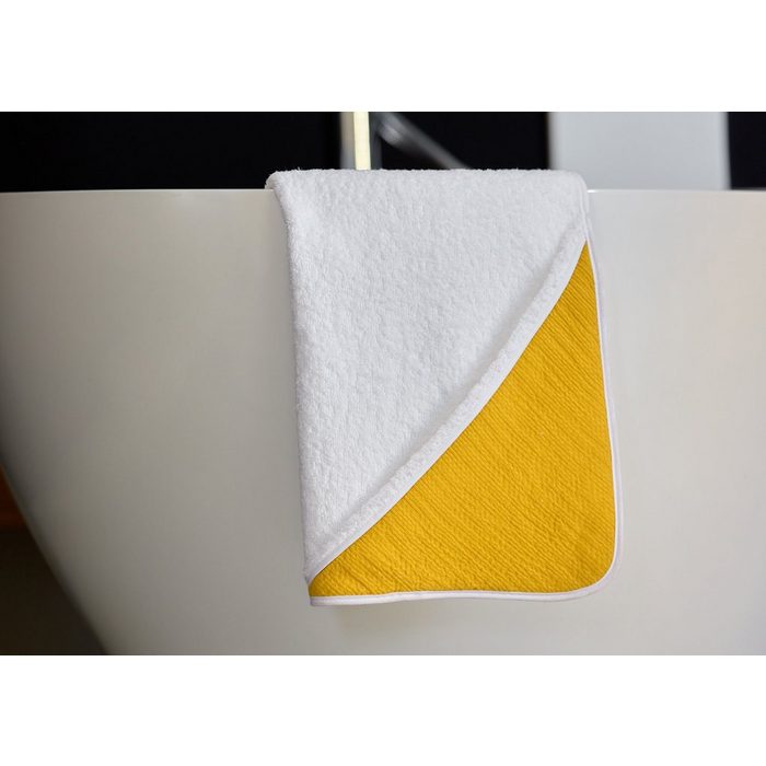 KraftKids Kapuzenhandtuch Doppelkrepp Gelb Mustard 100% Baumwolle extra dickes und weiches Frottee eingefasst mit Schrägband