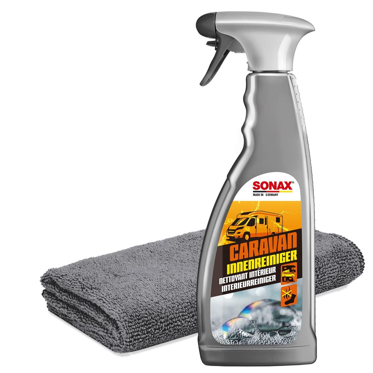 Sonax Reinigungs-Set SONAX Caravan Sets, - Geruchsvernichter Wohnmobil Innenreinigung mit Mikrofasertuch