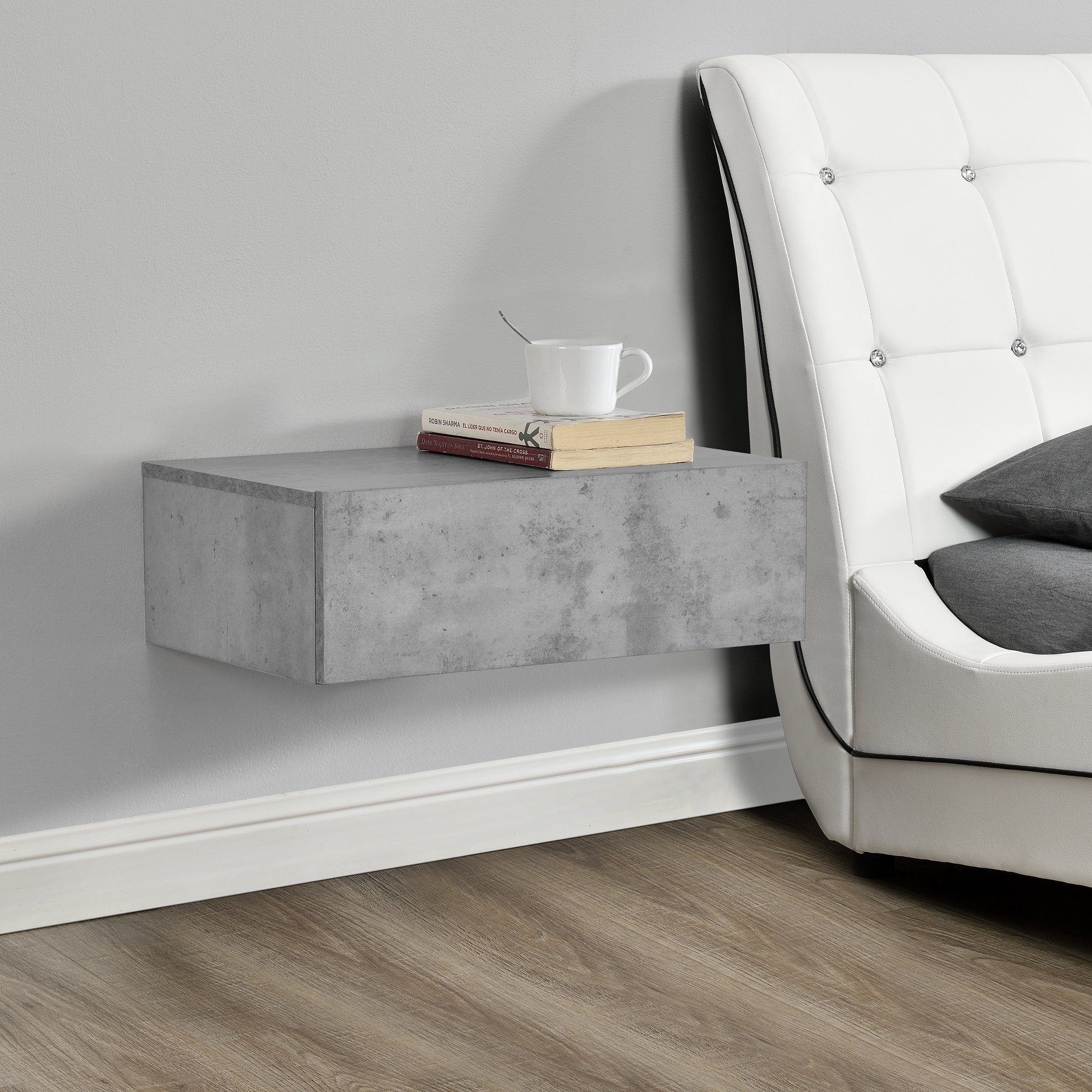 en.casa Wandregal, »Elverum« mit Schublade Nachttisch in Beton-Optik günstig online kaufen