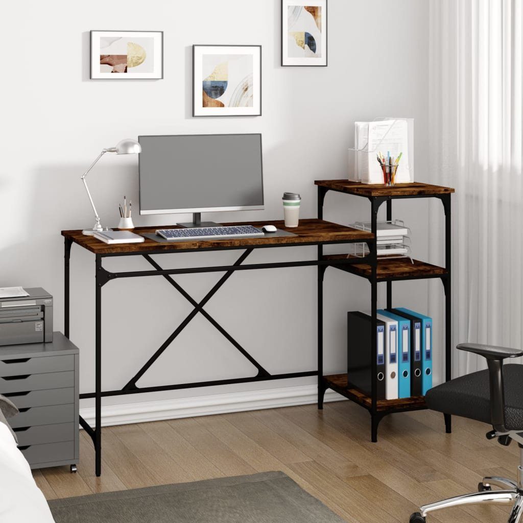 furnicato Schreibtisch mit Regal Räuchereiche 135x50x90 cm Holzwerkstoff
