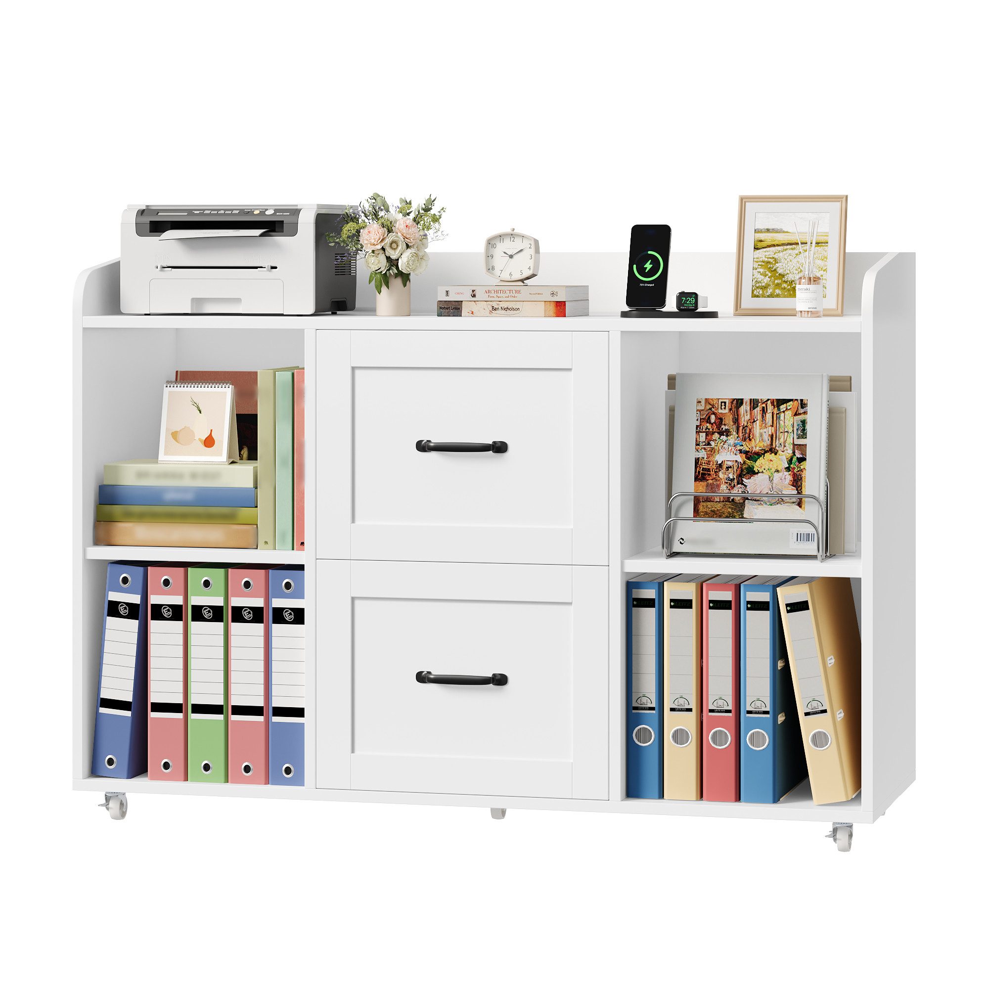 HOMECHO Aktenschrank Rollcontainer mit Steckdosen, Schubladenschrank mit Rollen
