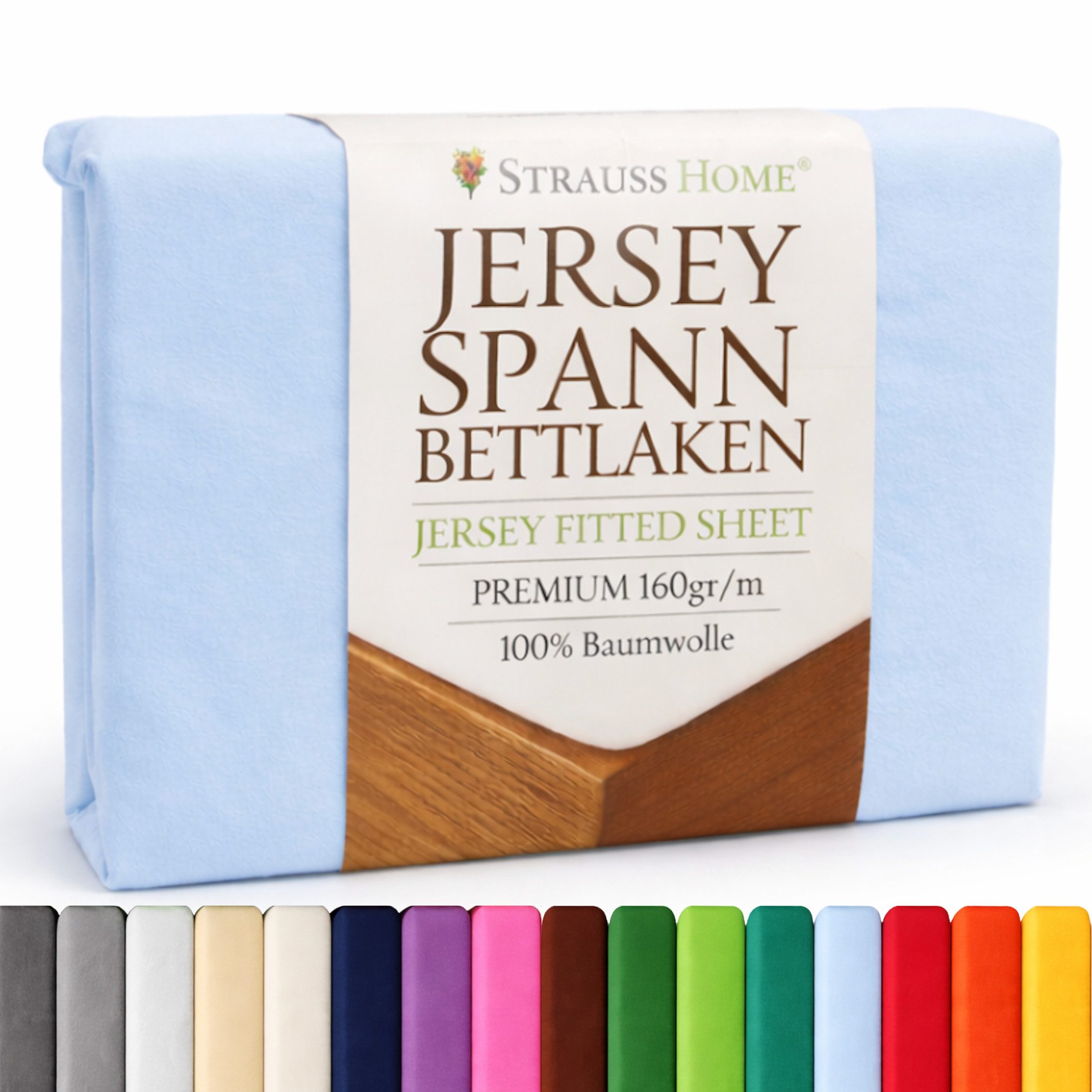 Strauss Home Spannbettlaken Premium 160 g/m² Gekämmte Baumwolle Jersey in Hotelqualität, Gummizug: Rundumgummi, OEKO-TEX®-zertifiziert - Hotelqualität – Formstabil & Langlebig