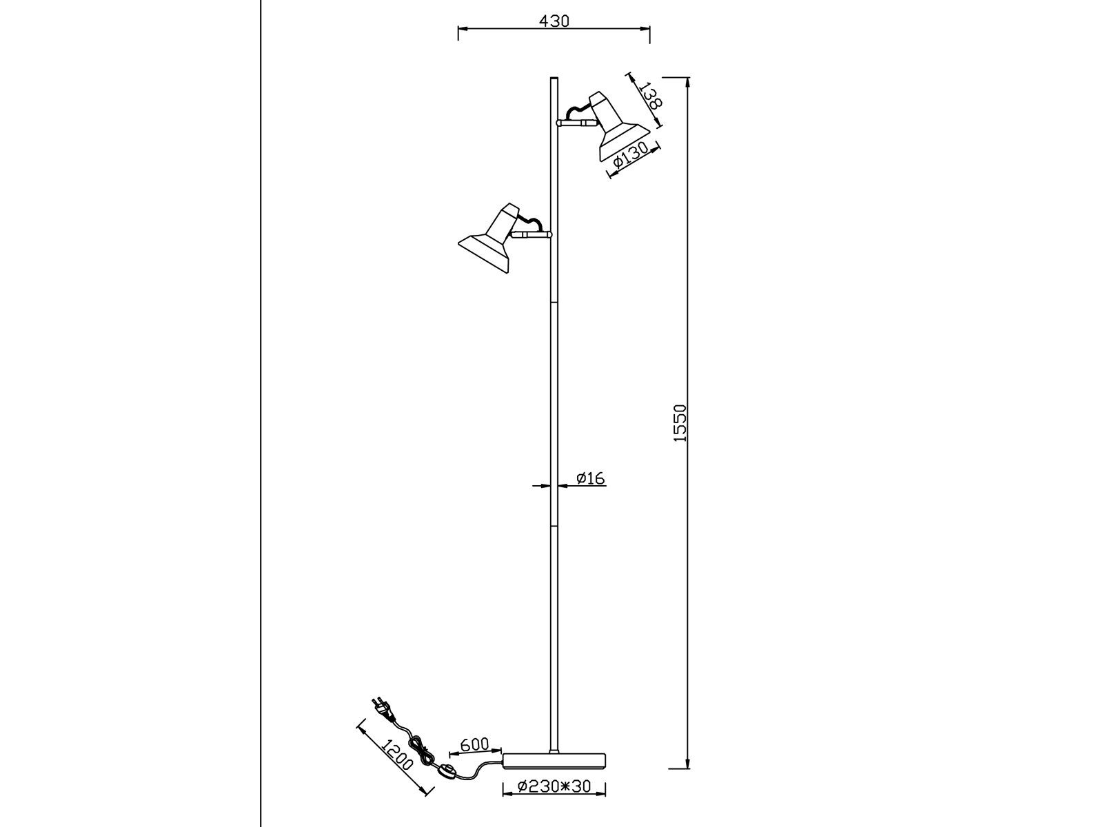 2 dimmbar Spots Weiß 155 Ecke, LED H: matt Dimmfunktion, wechselbar, Weiß, Design-er Lese-lampe Industrial meineWunschleuchte Warmweiß, LED für Stehlampe,