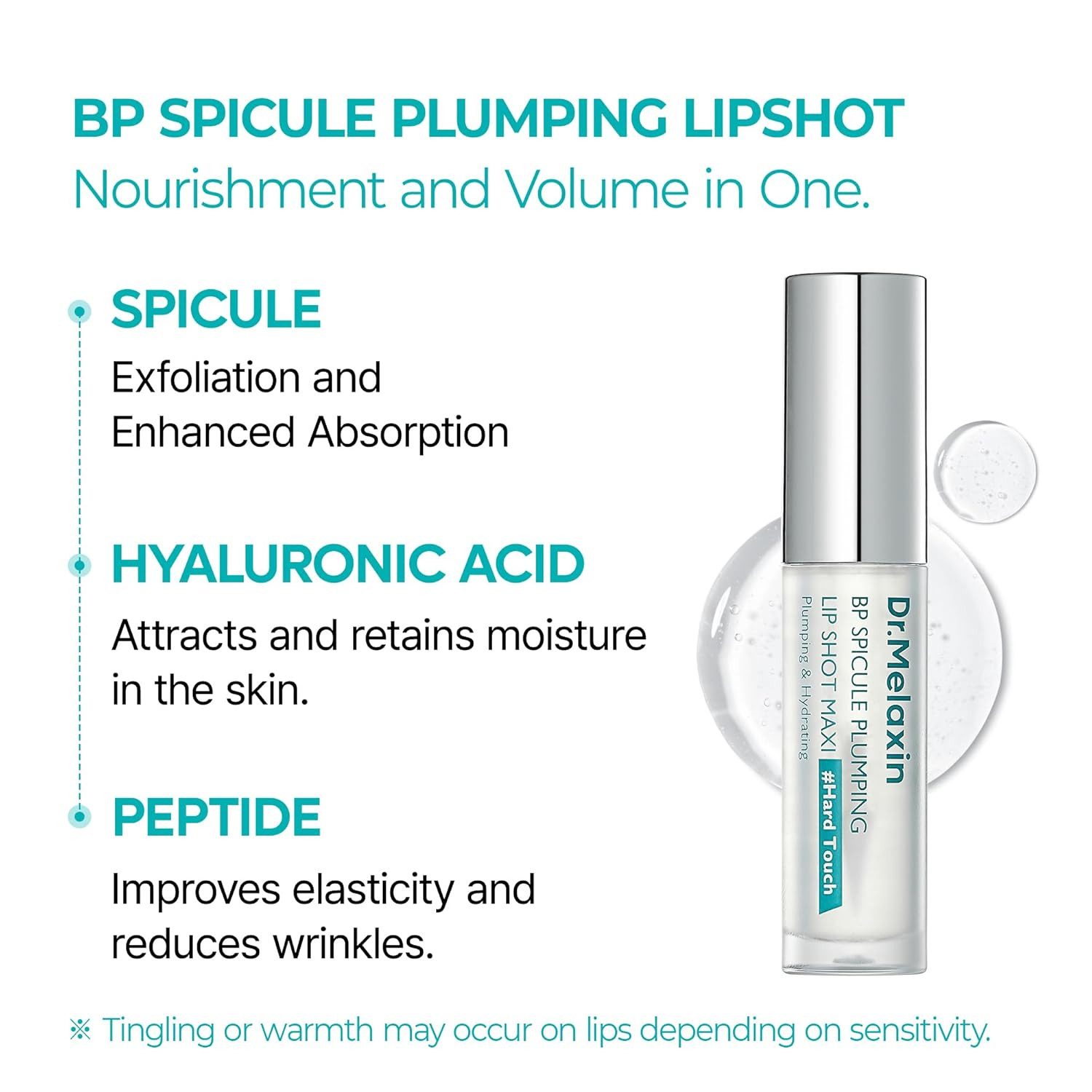 Dr.Melaxin Lippenöl BP Spicule Plumping Lip Shot Maxi 4ml – Intensiver Lip Plumper mit, Hyaluronsäure, Peptiden & Bio-Spicule – Glossy Finish