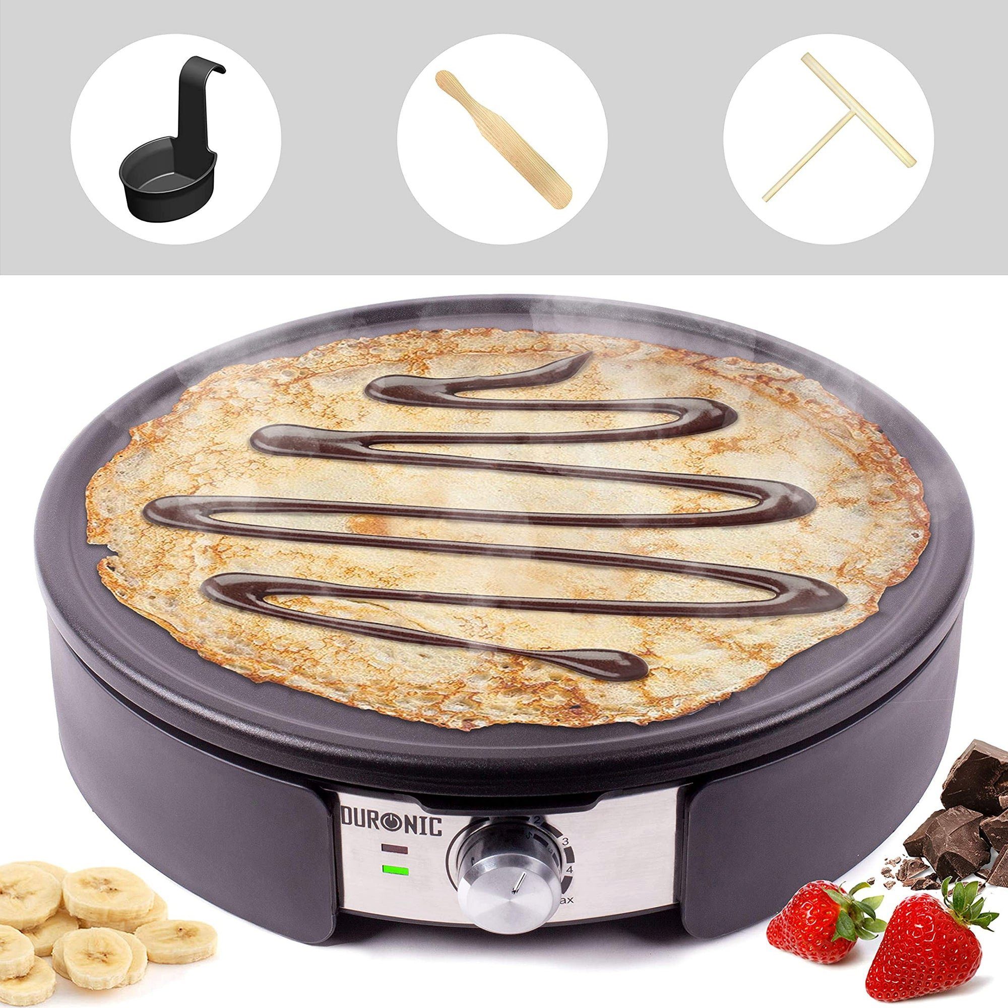 Duronic 2-in-1-Crêpesmaker PM152, 1500 W, Ø 37 cm, Antihaftplatte, Crêpesgerät