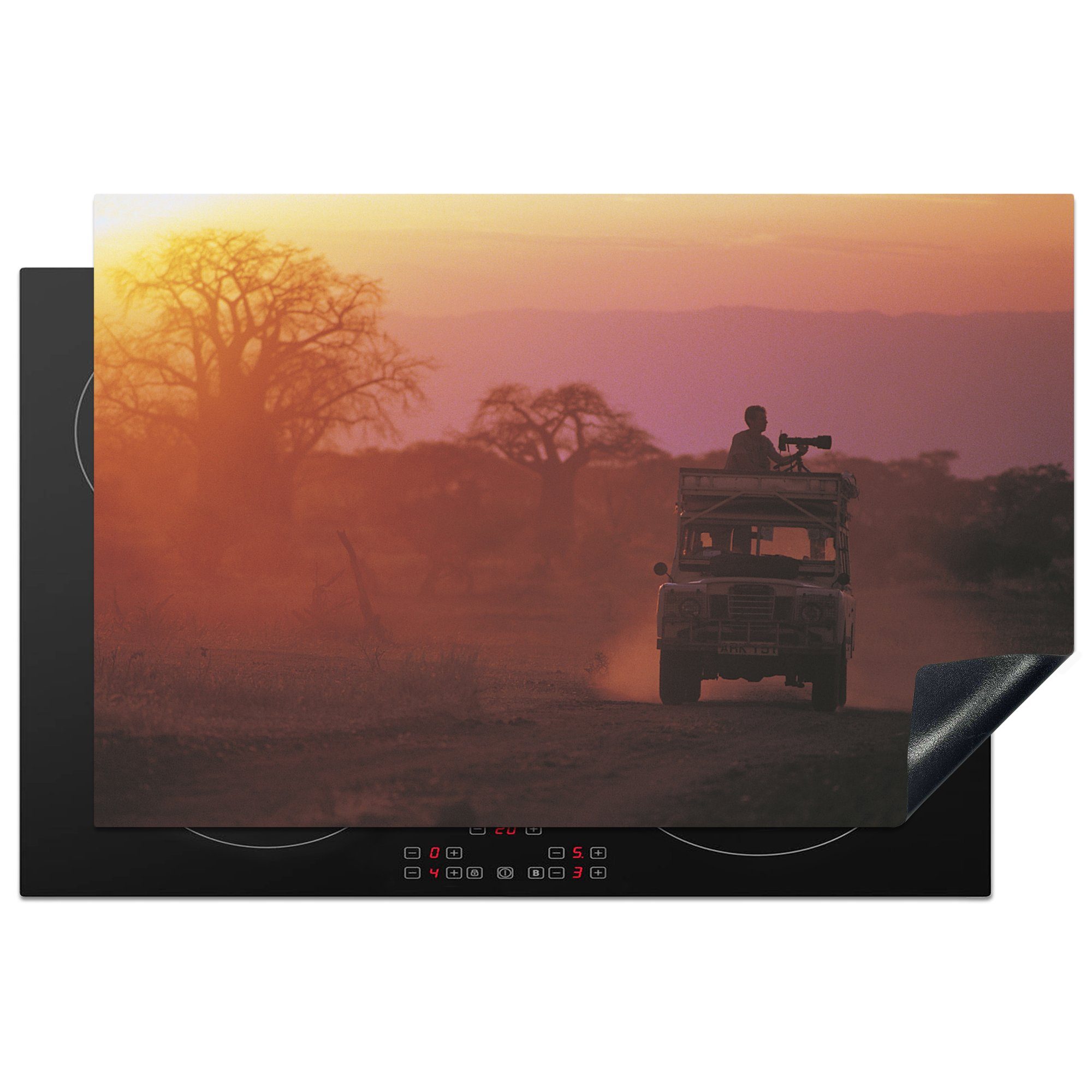 MuchoWow Herdblende-/Abdeckplatte Jahrgang - Safari - Land Rover, Vinyl, (1 tlg), 81x52 cm, Induktionskochfeld Schutz für die küche, Ceranfeldabdeckung