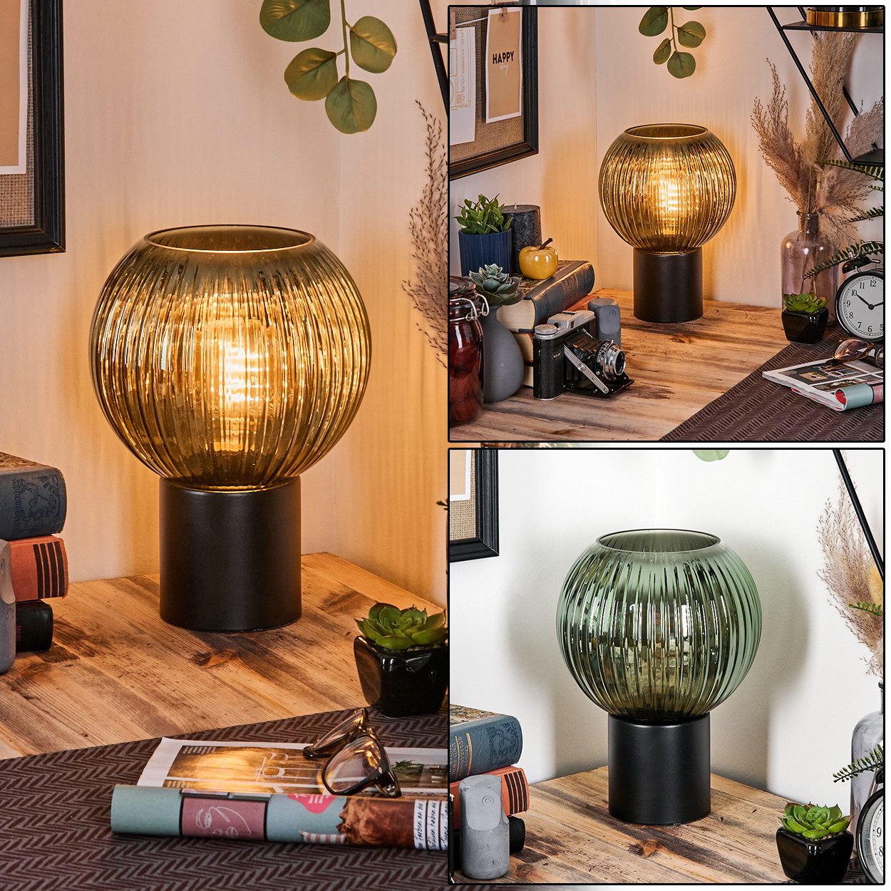 hofstein Tischleuchte Tischlampe aus Metall/Riffelglas in günstig online kaufen