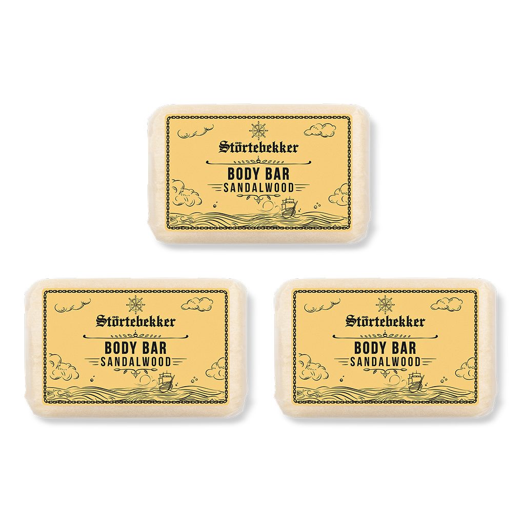 Störtebekker Feste Duschseife - Sandelholz - natürliche Reinigung, plastikfrei, vegan (120g), 3-tlg., natürliche Reinigung, kein Spannungsgefühl, markanter Duft