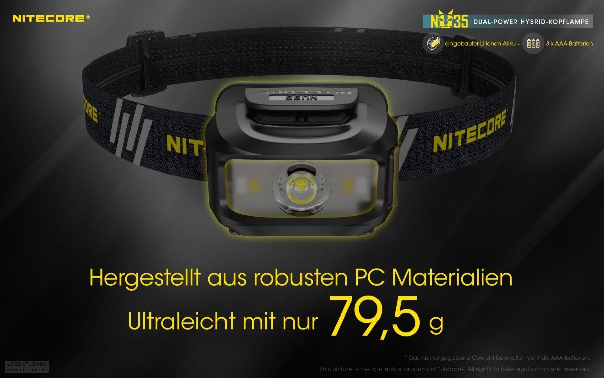 (1-St) IP66 NU35 Hybrid - Dual - LED Nitecore 460 LED Taschenlampe LED Lumen Stirnlampe - Power