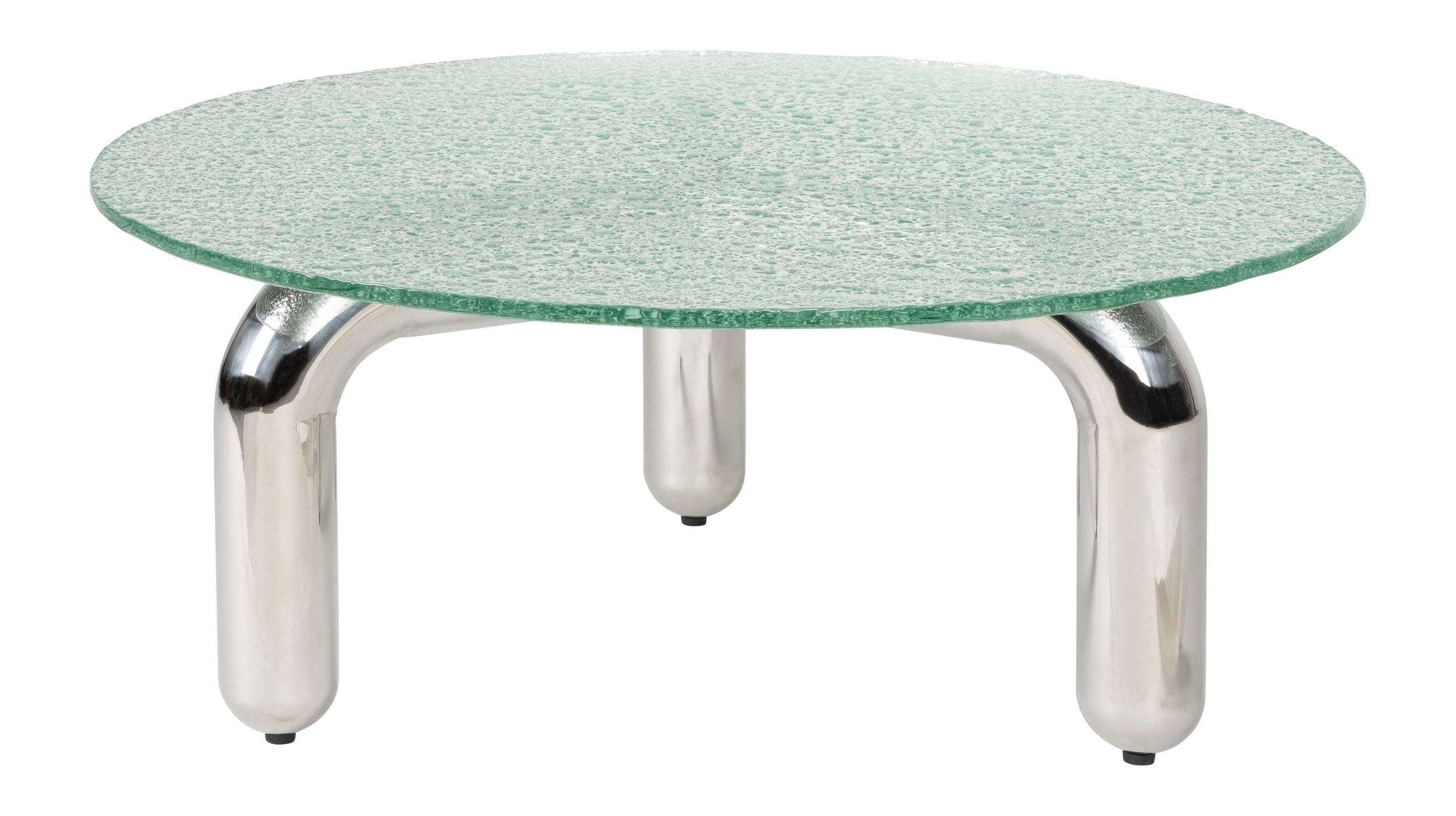 Dutchbone Couchtisch Couchtisch Marly rund, Silber mit Sicherheitsglas im Retro-Design