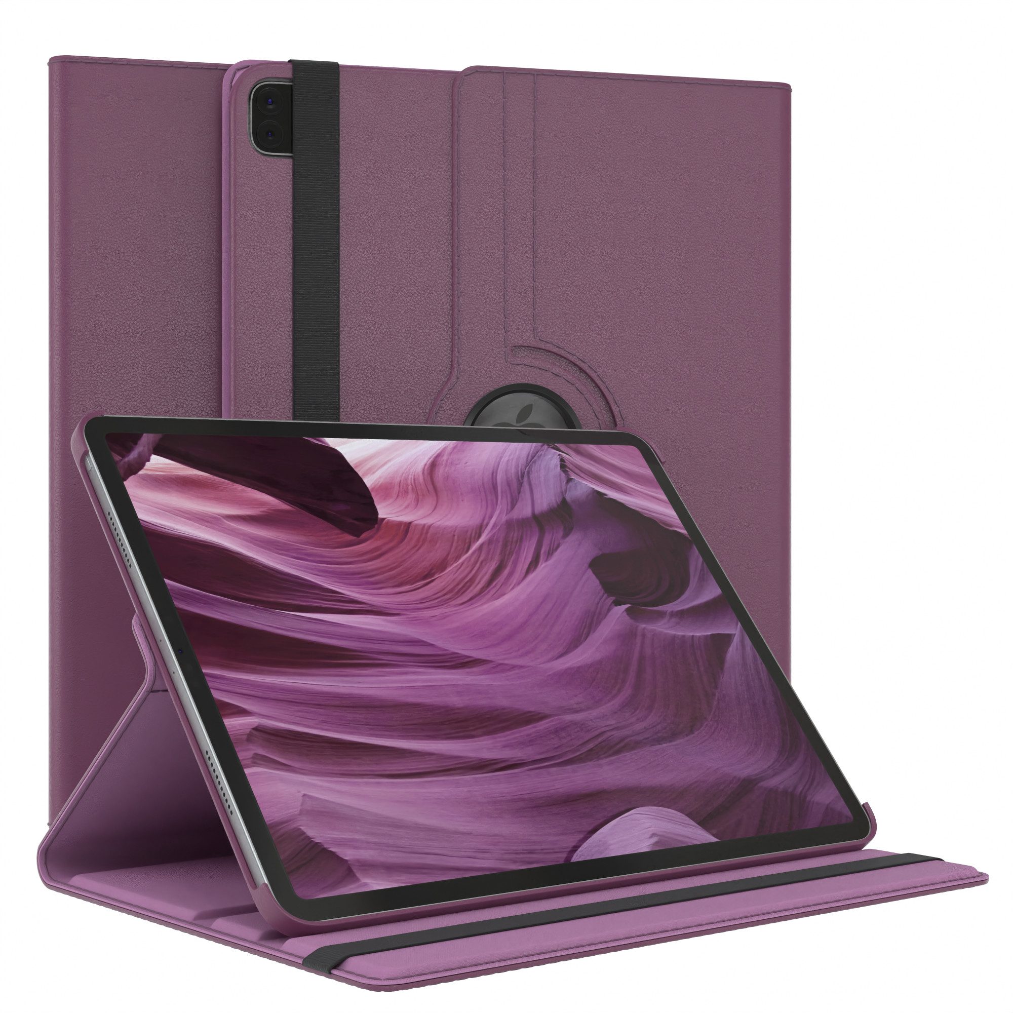 EAZY CASE Tablet-Hülle Rotation Case für iPad Pro 5./6. Gen. 2021/2022 12,9 Zoll, Tablet-Hülle Bookstyle Case Fullcover Schutz Tasche Stehfunktion Lila
