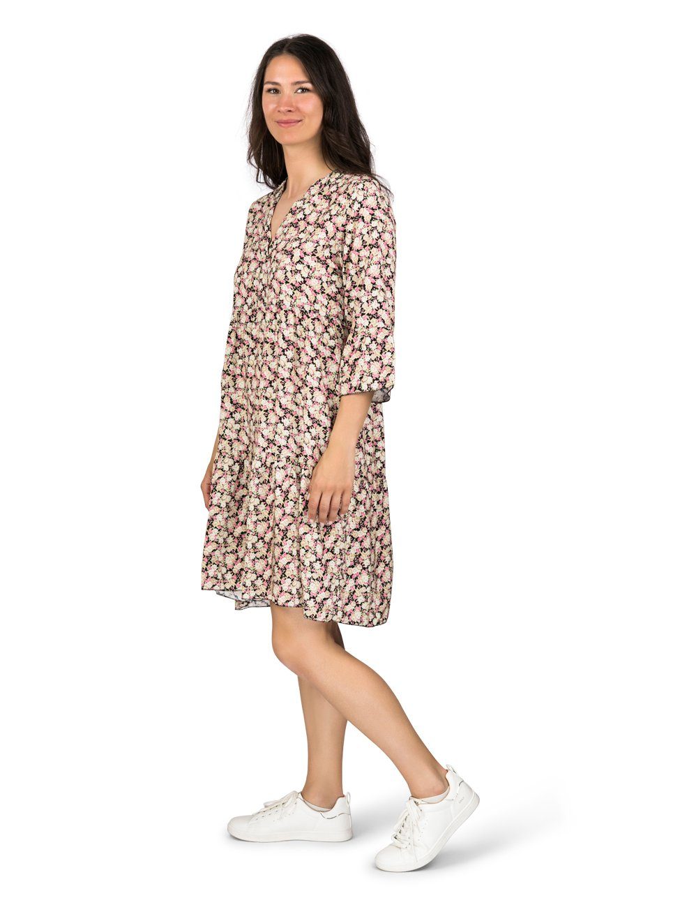DENIMFY Sommerkleid Damen Kleid DFFrida A-Linie 3/4 Arm Freizeitkleid mit V-Ausschnitt aus 100% Viskose