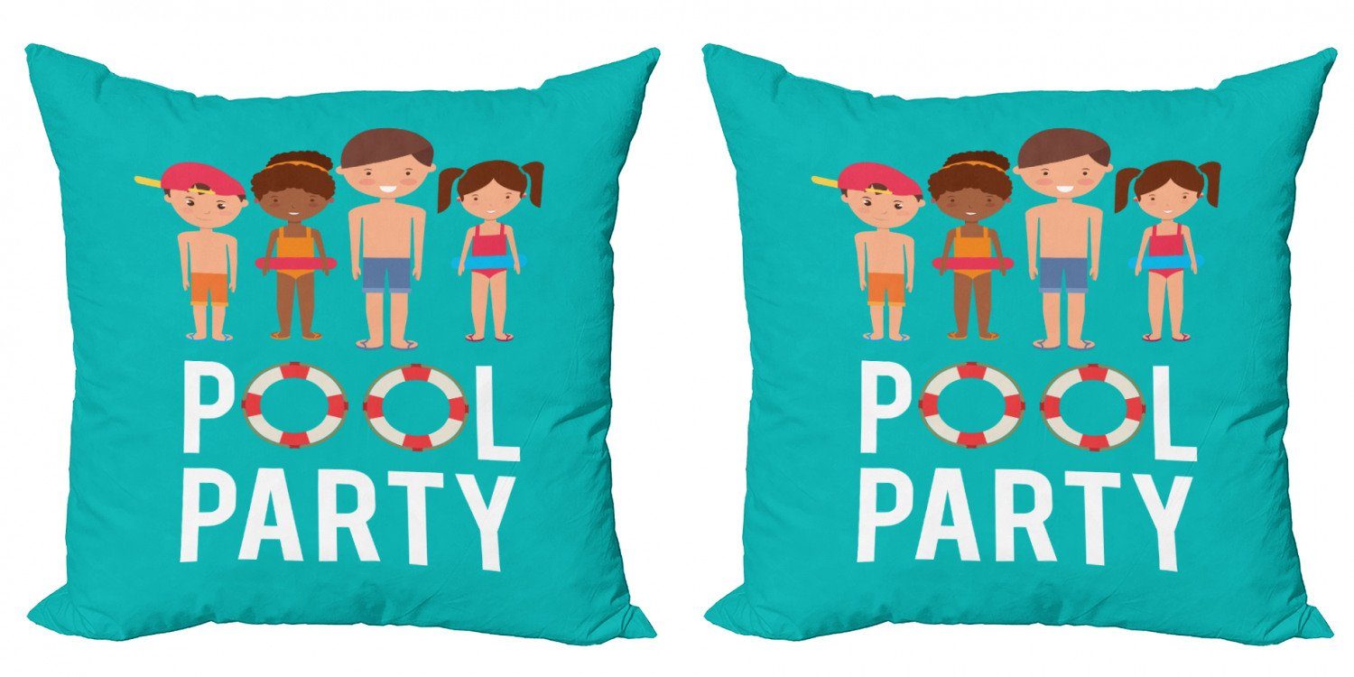 Kissenbezüge Modern Accent Doppelseitiger Digitaldruck, Stück), Happy Pool-Party Abakuhaus Swimsuits (2 Children